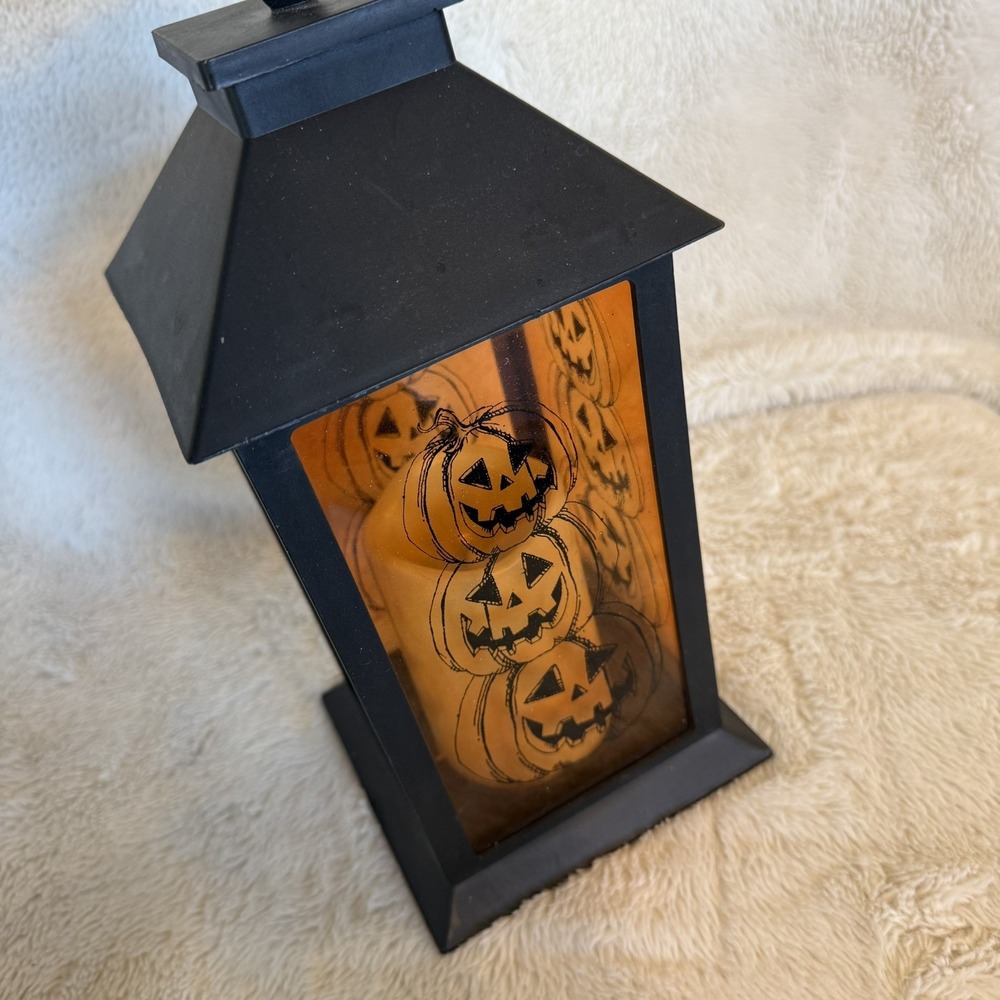 Halloween Pumpkin Lantern Battery Operated Lighted Black 11x5 Decor